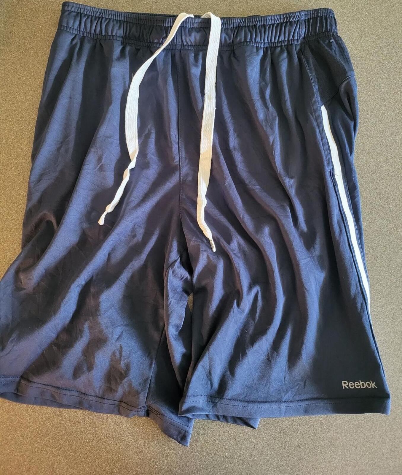 Reebok Navy Blue Men's Athletic Shorts with White Drawstring - Large