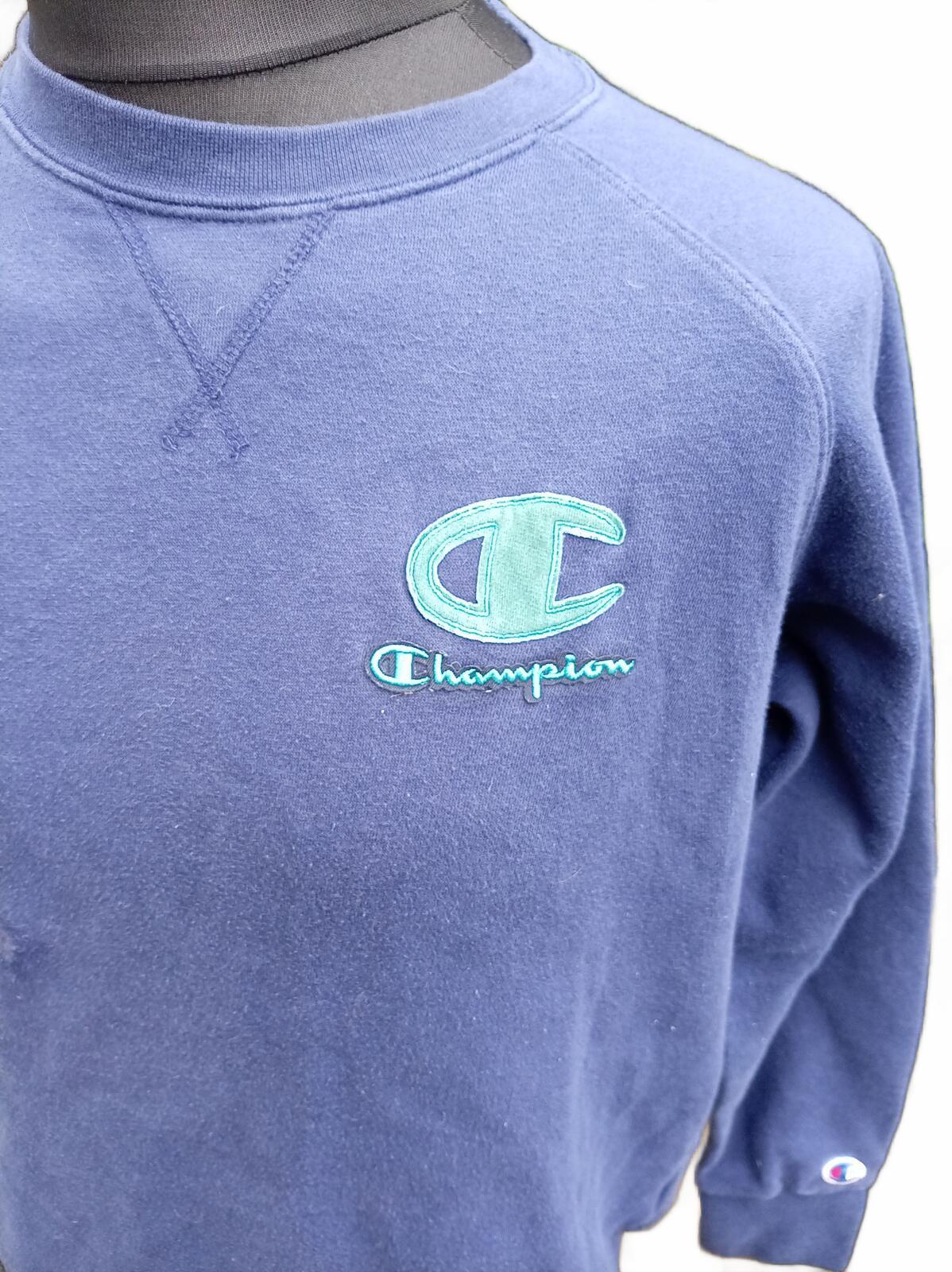 Champion Blue Crewneck Sweatshirt with Logo Embroidery - Large