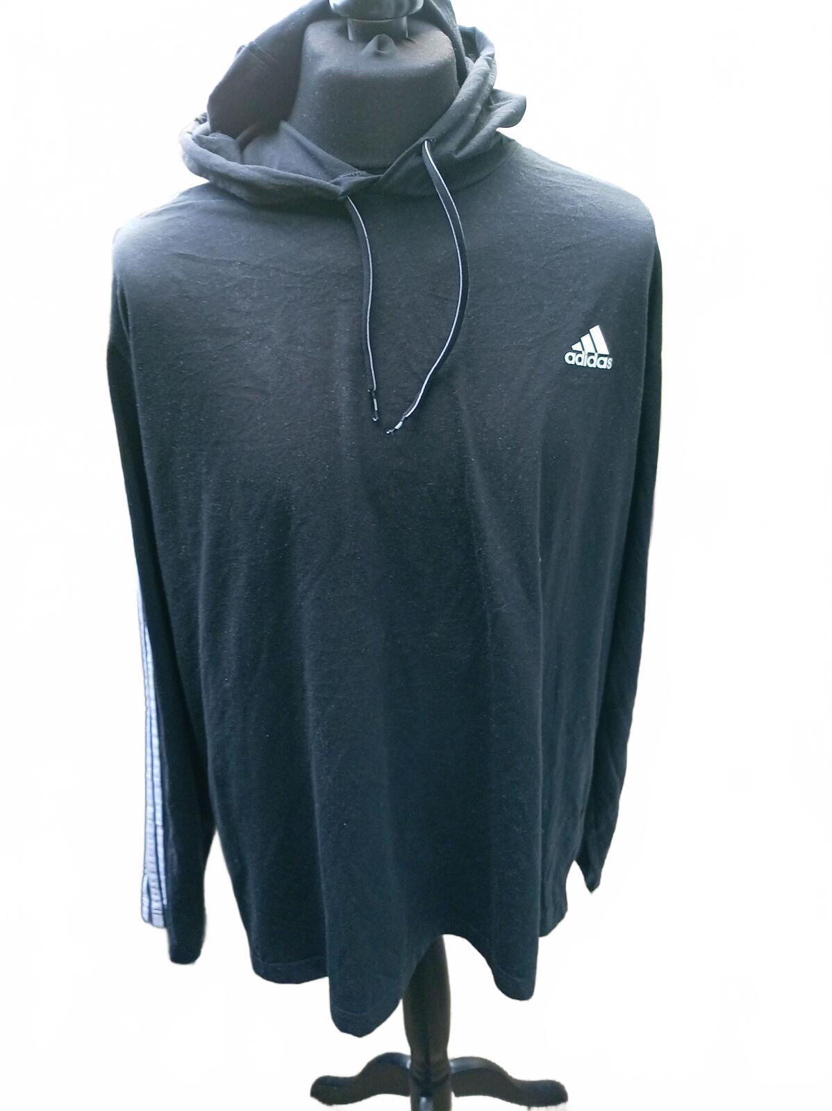 Adidas Black Long Sleeve Hoodie with White Stripes XXL