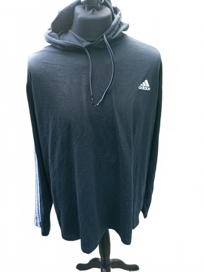 Adidas Black Long Sleeve Hoodie with White Stripes XXL