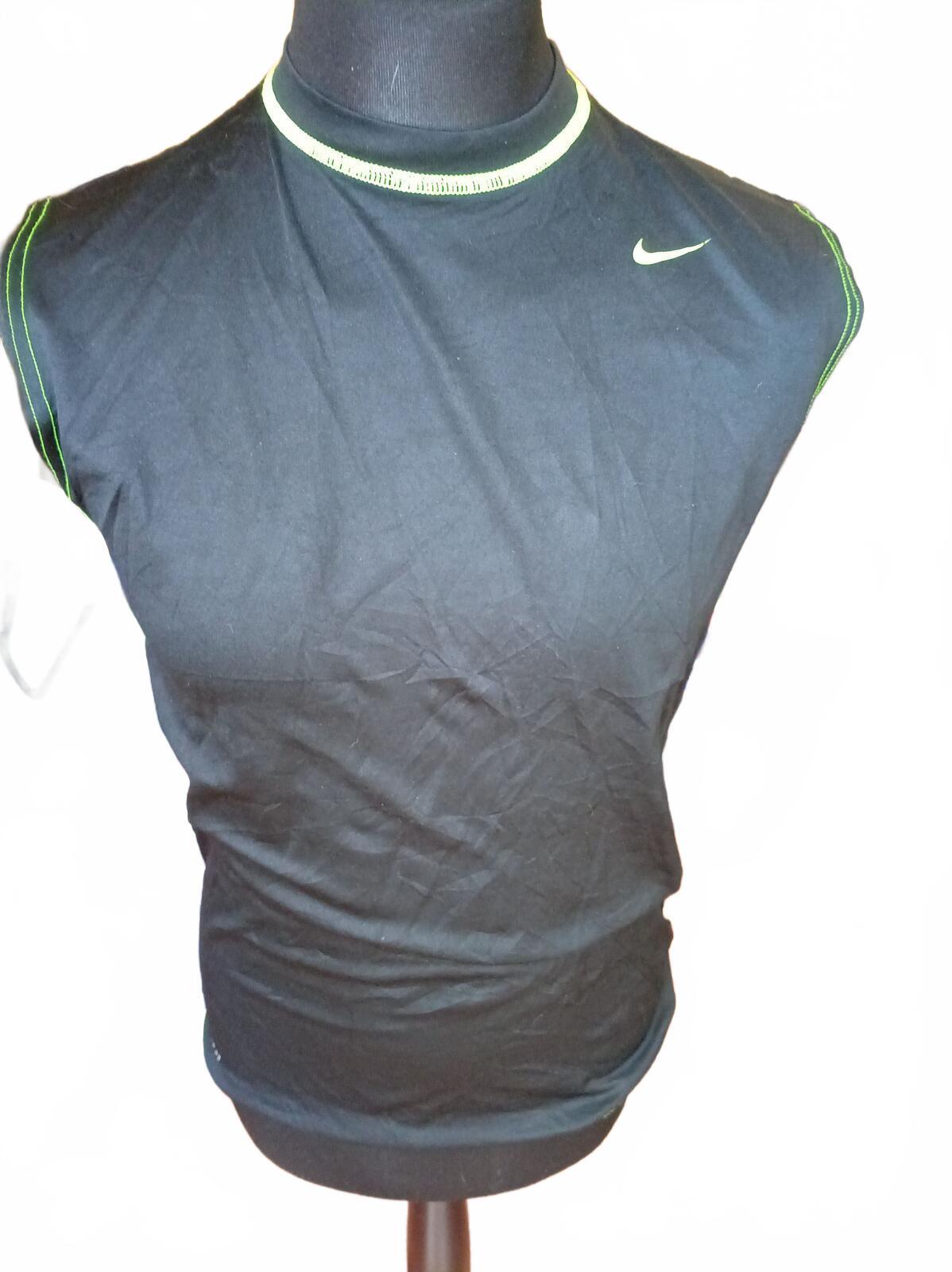 Nike Black Sleeveless Athletic Top with Green Stitching - Small