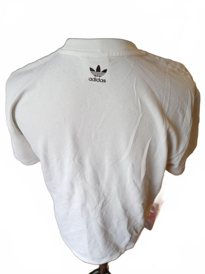 Adidas White Graphic T-Shirt with Angel Design and Side Stripe Detail - Size 10