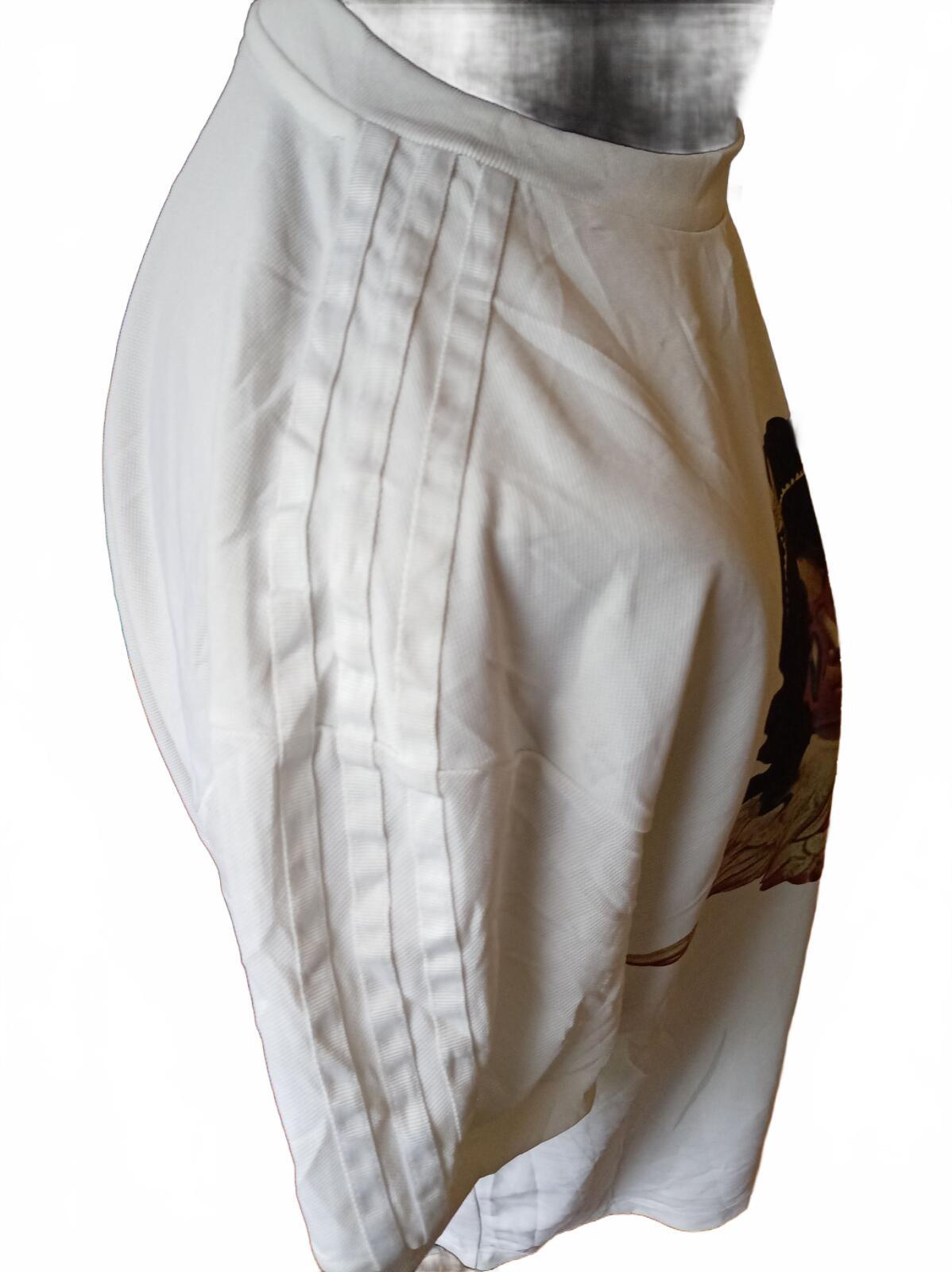 Adidas White Graphic T-Shirt with Angel Design and Side Stripe Detail - Size 10