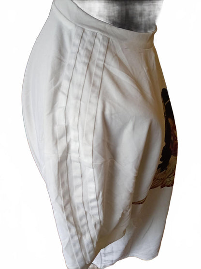 Adidas White Graphic T-Shirt with Angel Design and Side Stripe Detail - Size 10