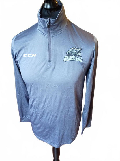 CCM Grey Long Sleeve 1/4 Zip Pullover Top - Medium