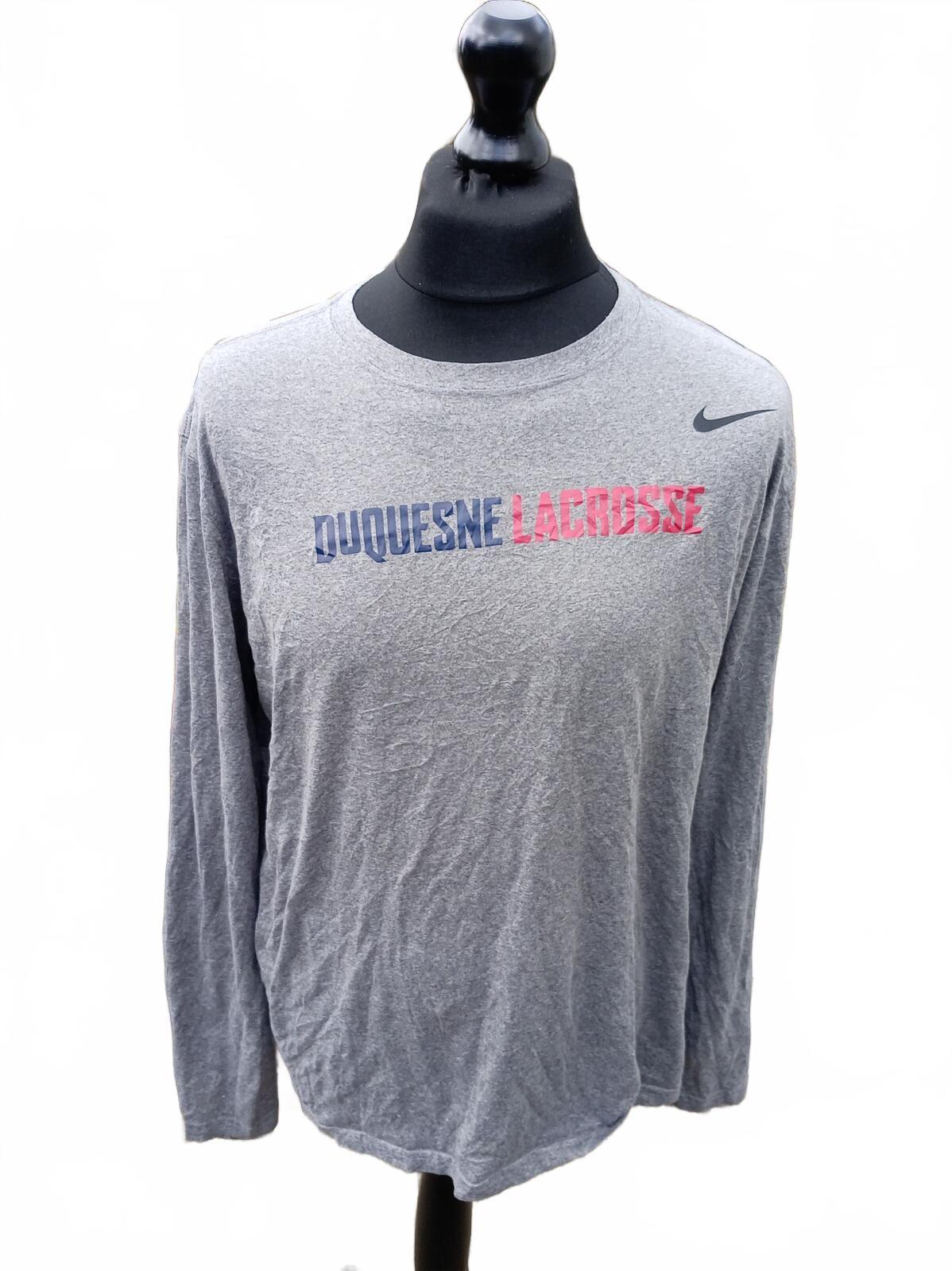 Nike Duquesne Lacrosse Long Sleeve Graphic Tee - Men’s XXL - Grey College Shirt