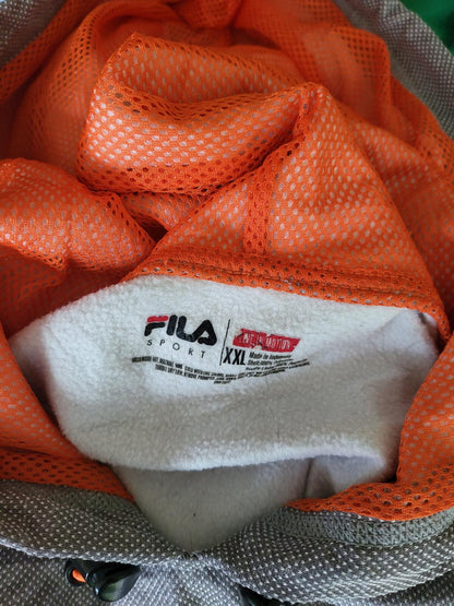 FILA Men’s XXL Grey Hoodie - Orange Contrast - Lightweight Tech Fleece