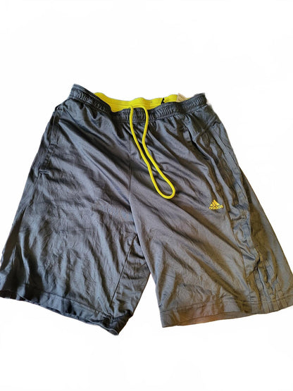 adidas Men’s Medium Grey Gym Shorts - Yellow Accents - Good Condition