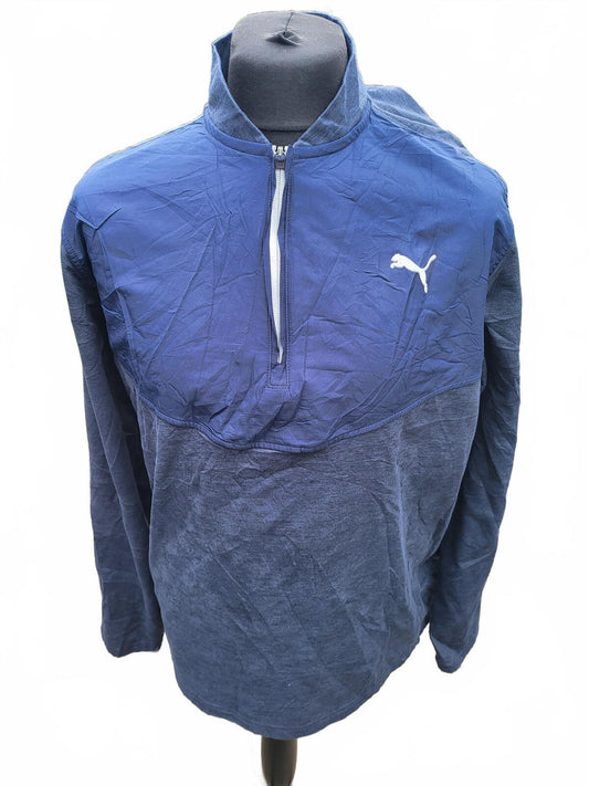 Puma XXL Mixed Media Quarter-Zip Pullover - Navy Blue - Lightweight Performance