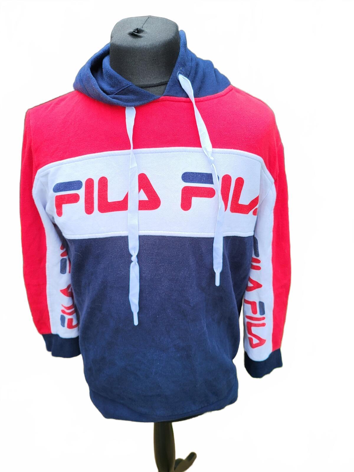 FILA Retro Colour block Hoodie Red White Navy - Multi Logo Sleeves - Medium