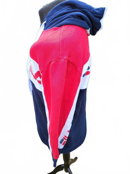 FILA Retro Colour block Hoodie Red White Navy - Multi Logo Sleeves - Medium