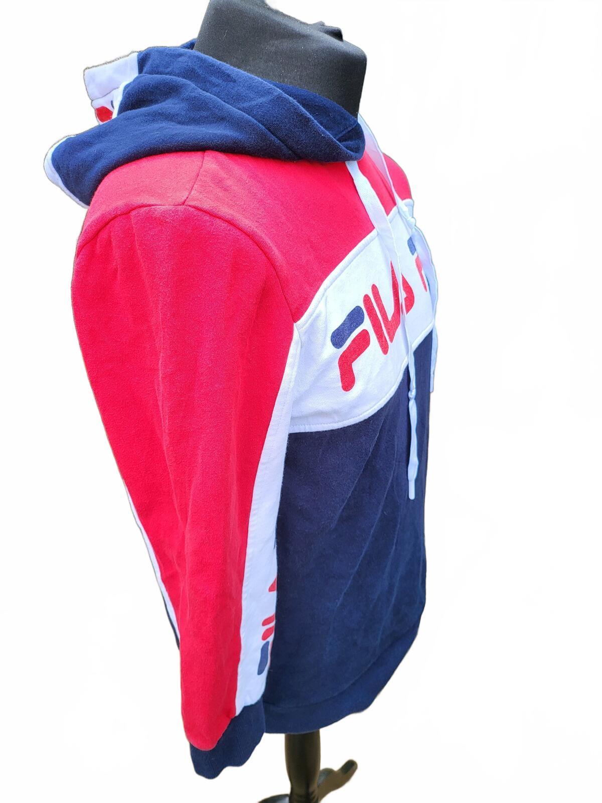 FILA Retro Colour block Hoodie Red White Navy - Multi Logo Sleeves - Medium