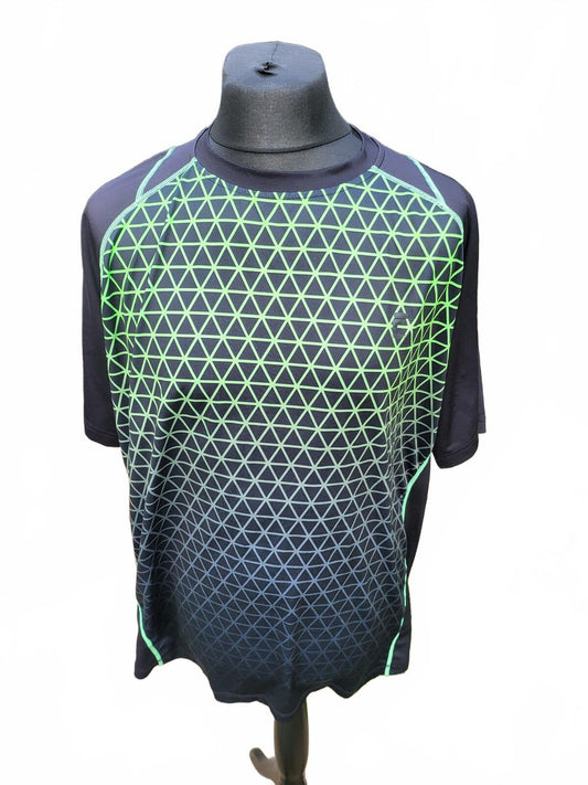 FILA Men's Black & Neon Green Grid Graphic Gym Tee - Size XXL