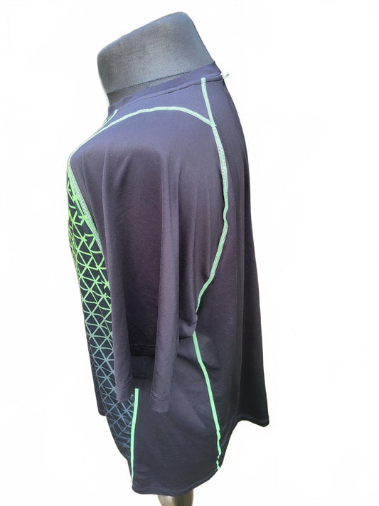 FILA Men's Black & Neon Green Grid Graphic Gym Tee - Size XXL