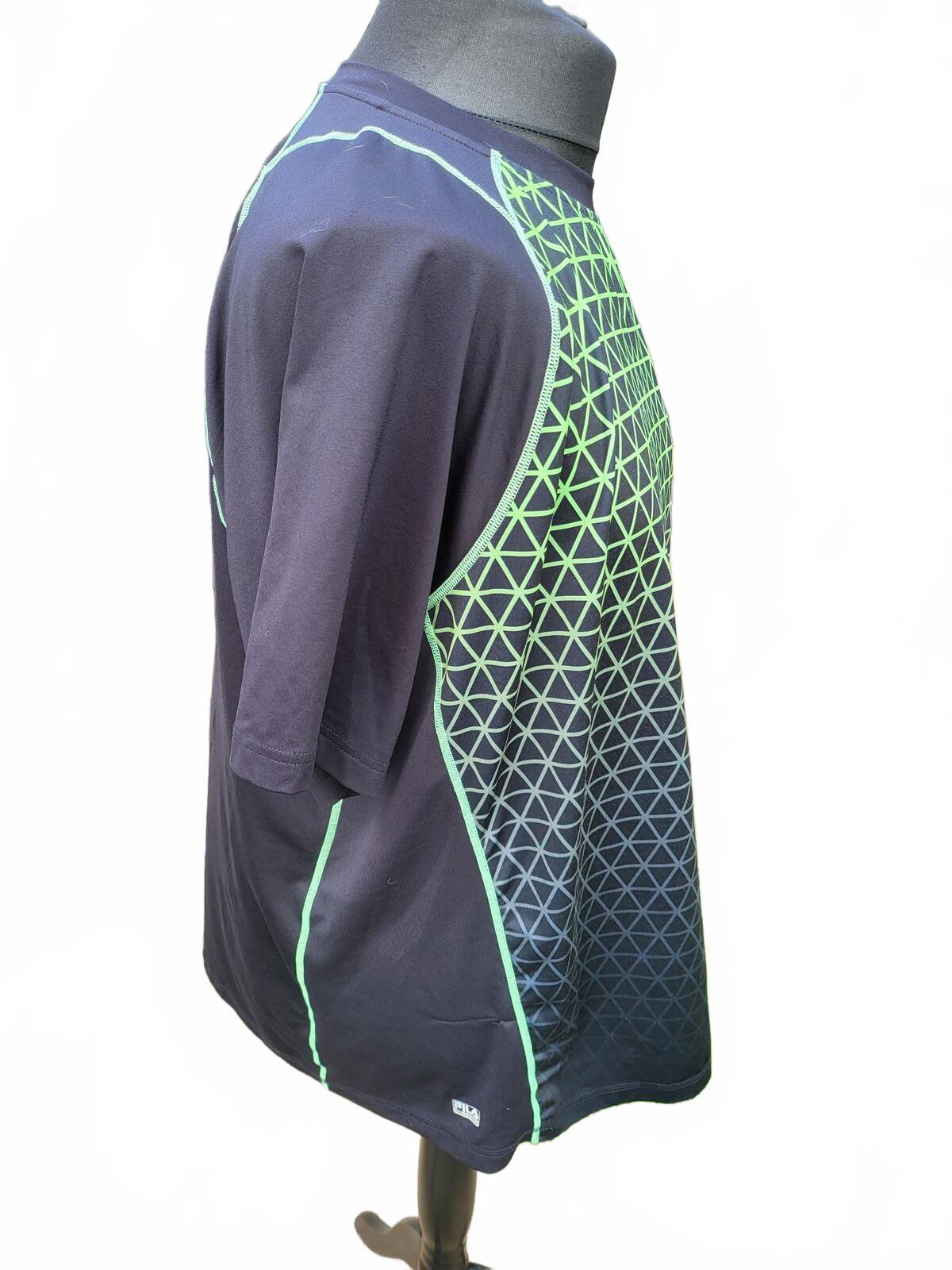 FILA Men's Black & Neon Green Grid Graphic Gym Tee - Size XXL