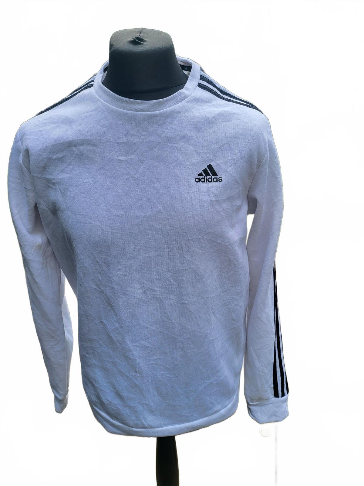 Adidas White Three-Stripe Crewneck Sweatshirt Jumper - Size Medium