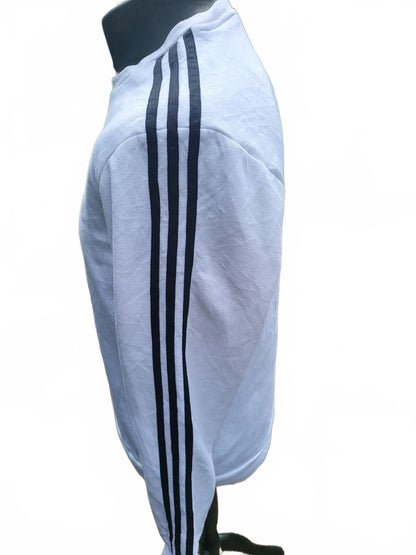 Adidas White Three-Stripe Crewneck Sweatshirt Jumper - Size Medium