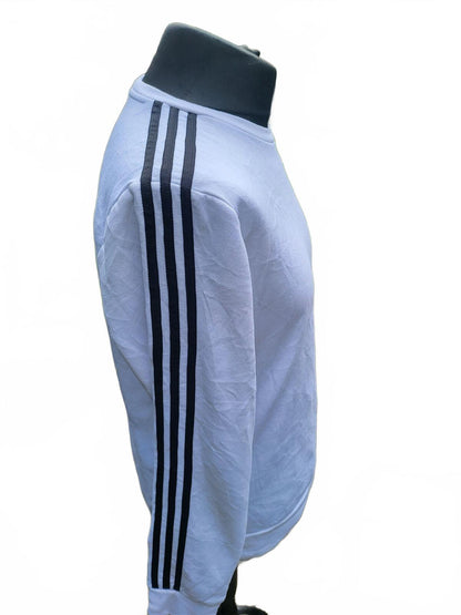 Adidas White Three-Stripe Crewneck Sweatshirt Jumper - Size Medium