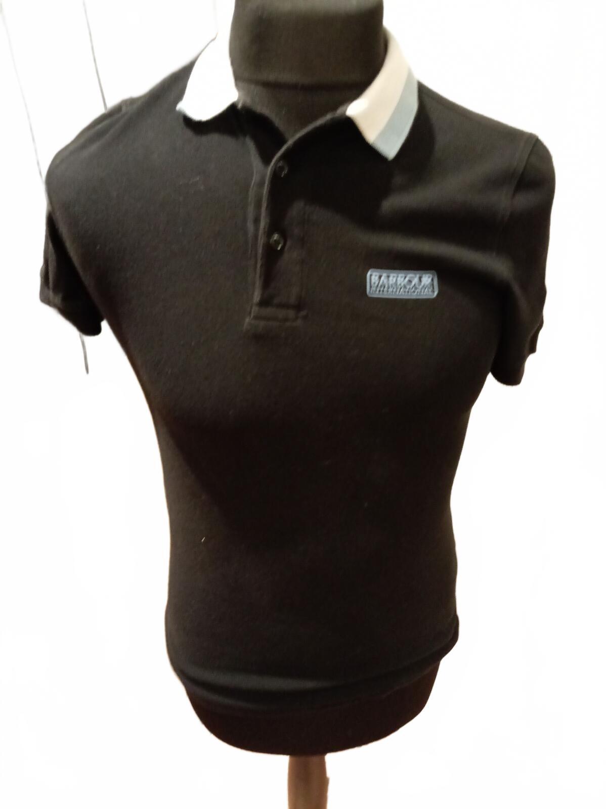 Barbour Black Polo Shirt with White Collar - Small