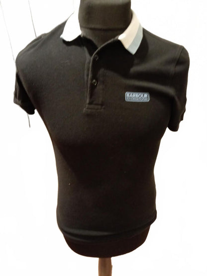 Barbour Black Polo Shirt with White Collar - Small