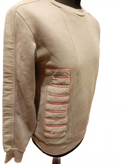 Puma Beige Crewneck Sweatshirt with Logo Detail - Small