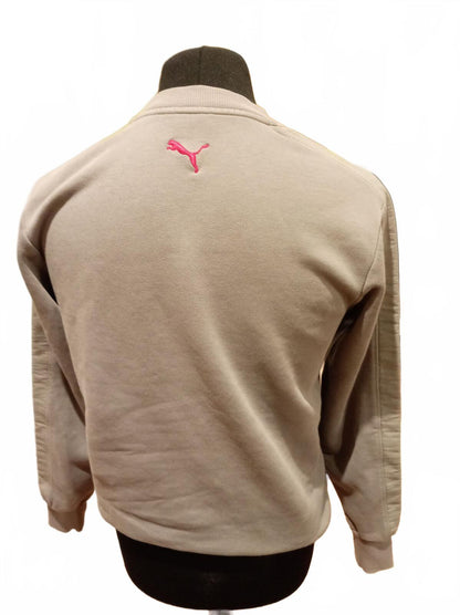 Puma Beige Crewneck Sweatshirt with Logo Detail - Small