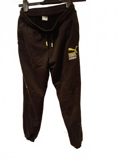 Puma Black Jogger Pants with Yellow Logo - Aged 13 to 14