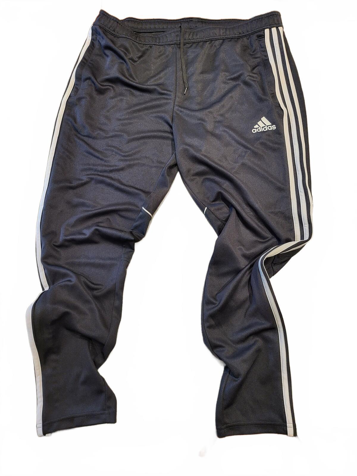 Adidas Black Track Pants with White Stripes - Large