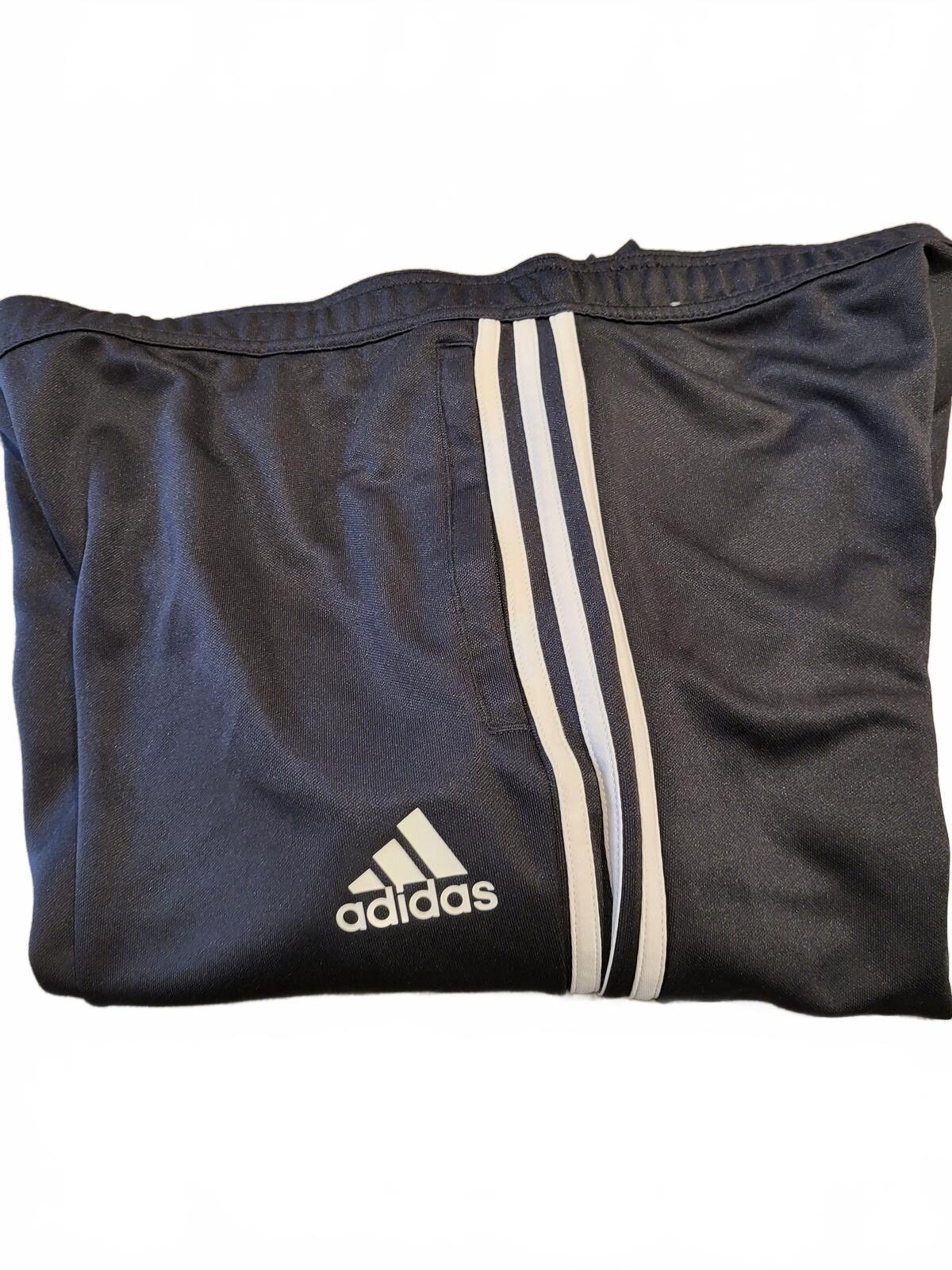 Adidas Black Track Pants with White Stripes - Large