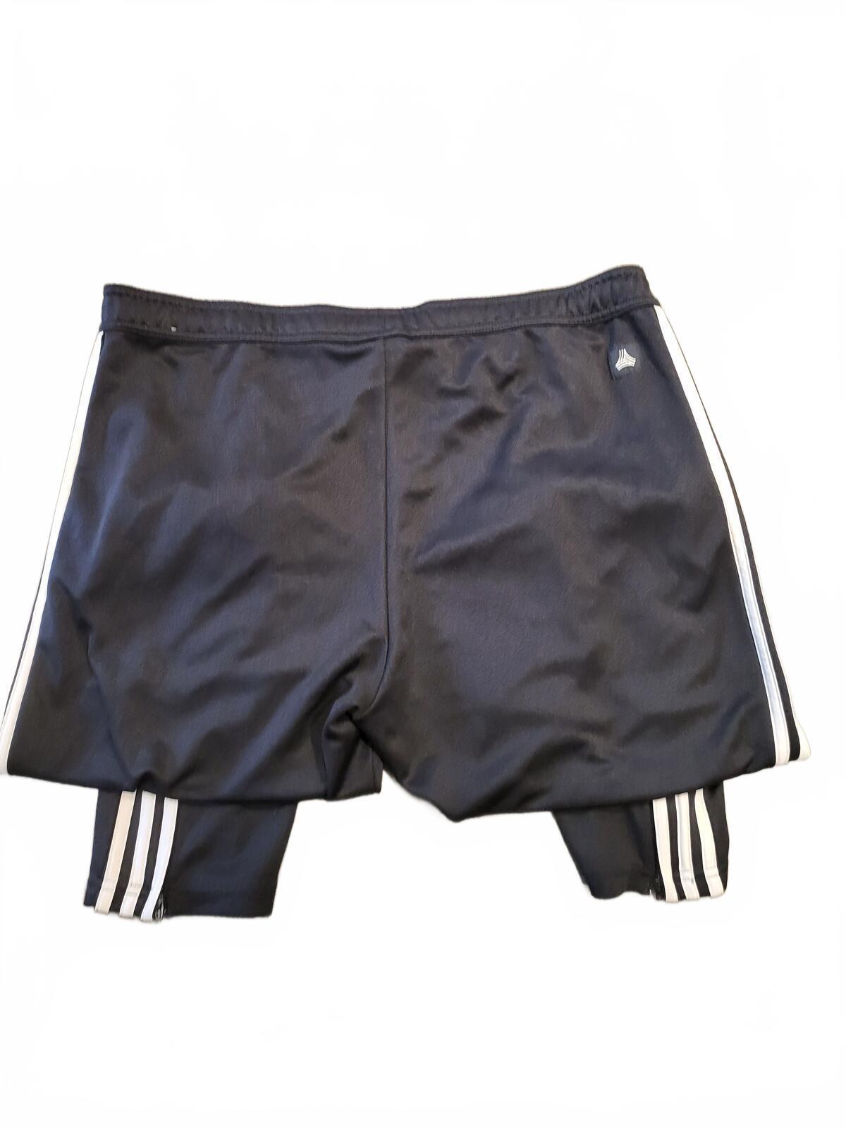 Adidas Black Track Pants with White Stripes - Large