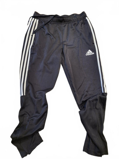 Adidas Black Track Pants with White Stripes - Medium