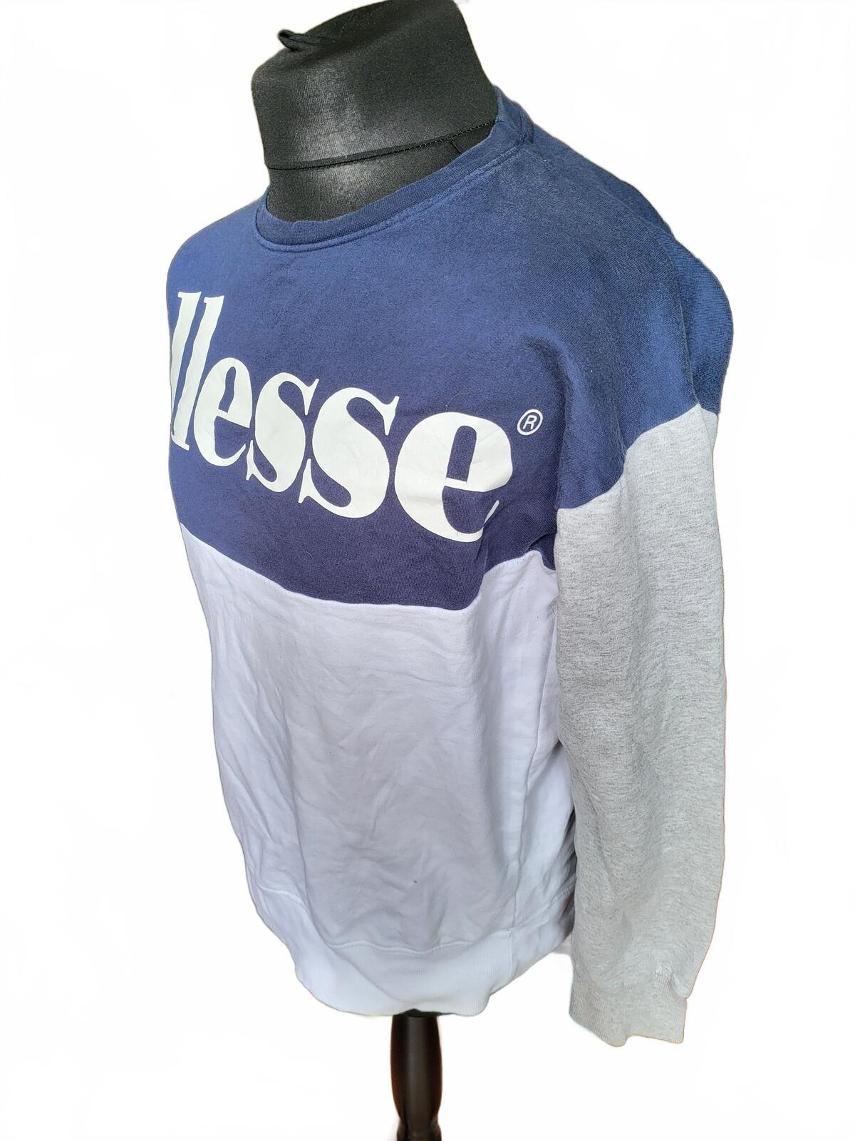 Ellesse Heritage Crewneck Sweatshirt Navy Grey White Block Colour Jumper Top M
