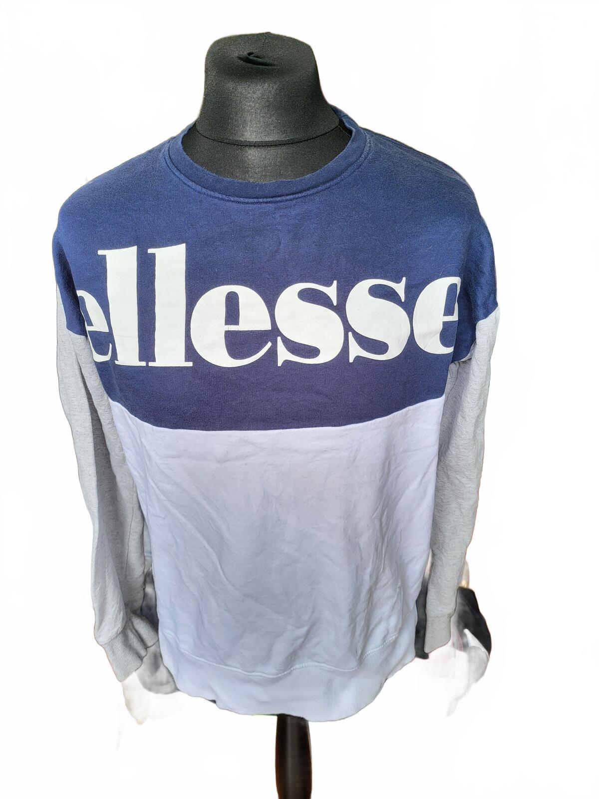 Ellesse Heritage Crewneck Sweatshirt Navy Grey White Block Colour Jumper Top M