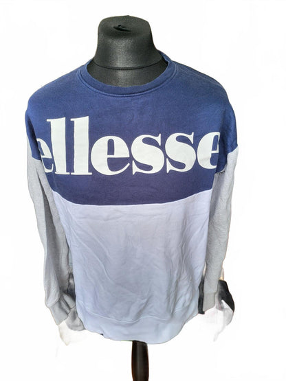 Ellesse Heritage Crewneck Sweatshirt Navy Grey White Block Colour Jumper Top M