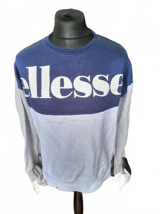 Ellesse Heritage Crewneck Sweatshirt Navy Grey White Block Colour Jumper Top M