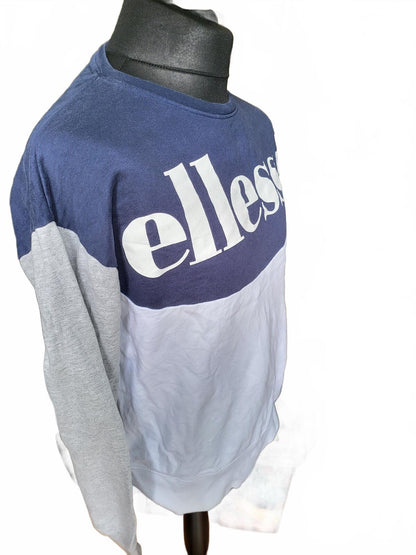 Ellesse Heritage Crewneck Sweatshirt Navy Grey White Block Colour Jumper Top M