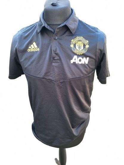 Adidas Man United Polo Shirt Mens Medium M Black Aon Football Training Top