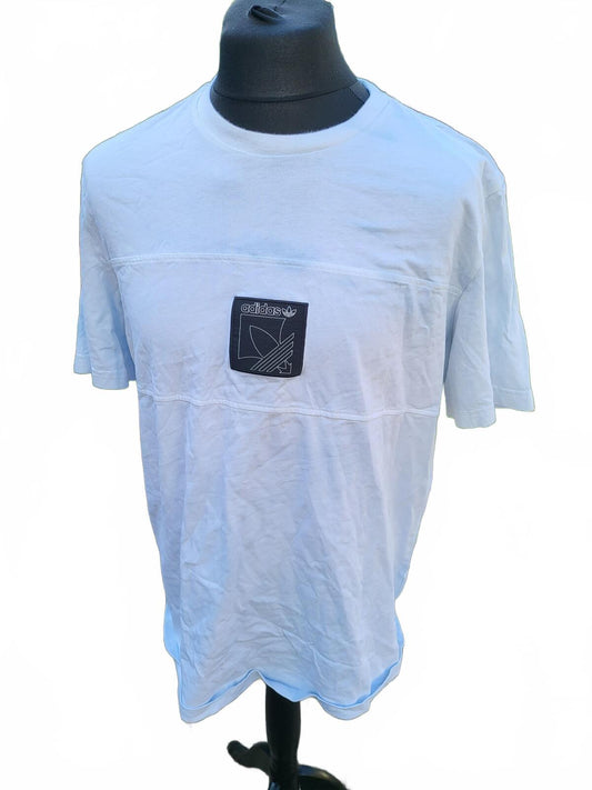 Adidas Originals T Shirt Mens XL Extra Large Light Blue Trefoil Patch Graphic