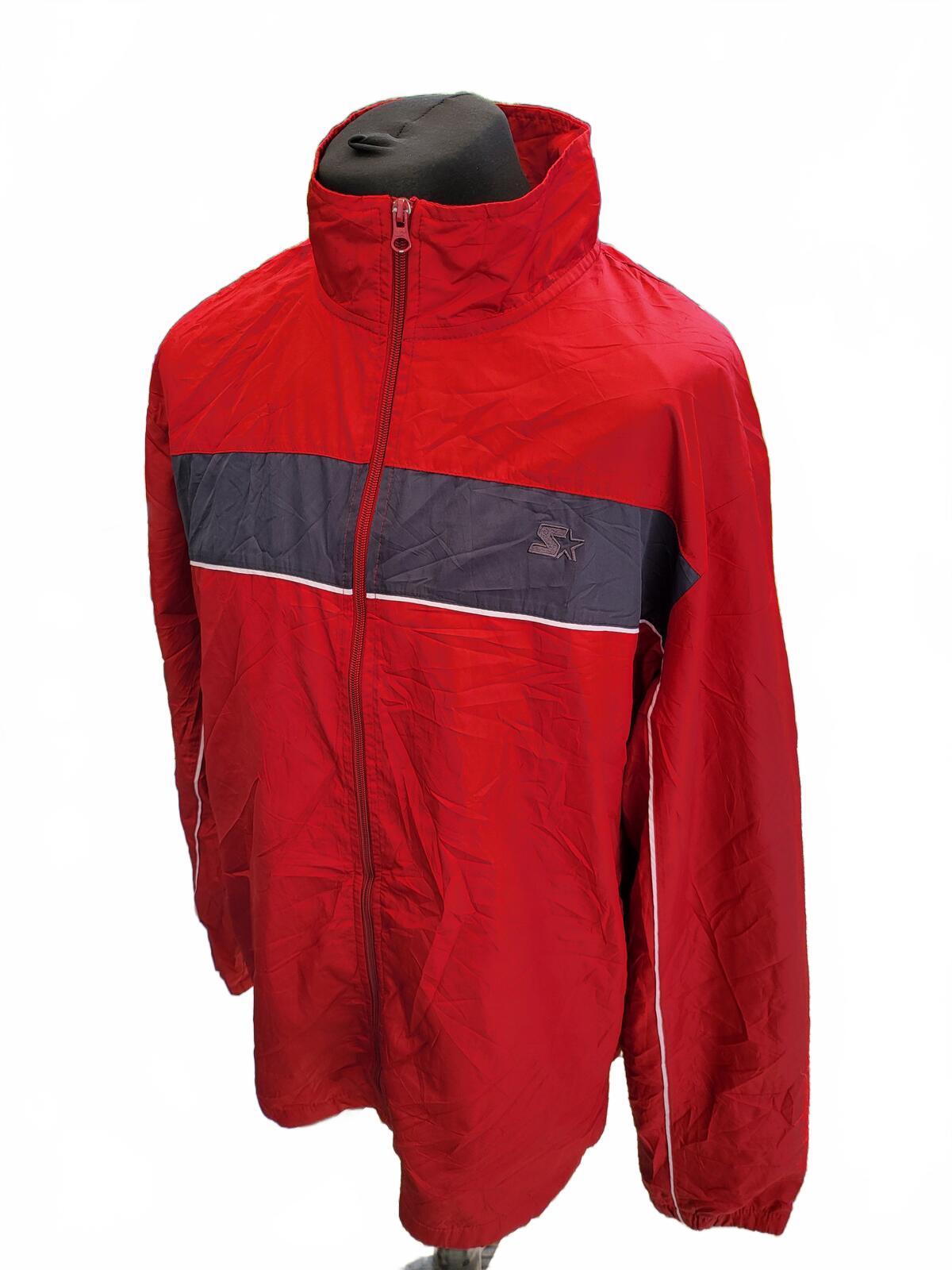 Starter Windbreaker Jacket Mens 2XL XXL Red Grey Retro Y2K Hip Hop Track Top