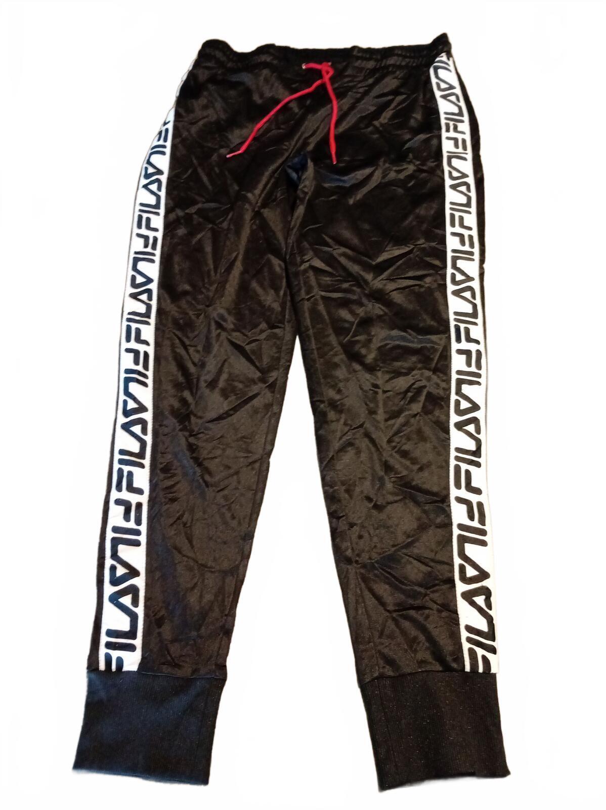 Women's FILA Black Track Pants with Logo Side Stripes - Size 12