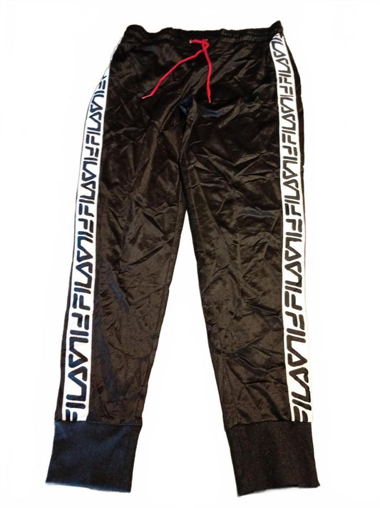 Women's FILA Black Track Pants with Logo Side Stripes - Size 12
