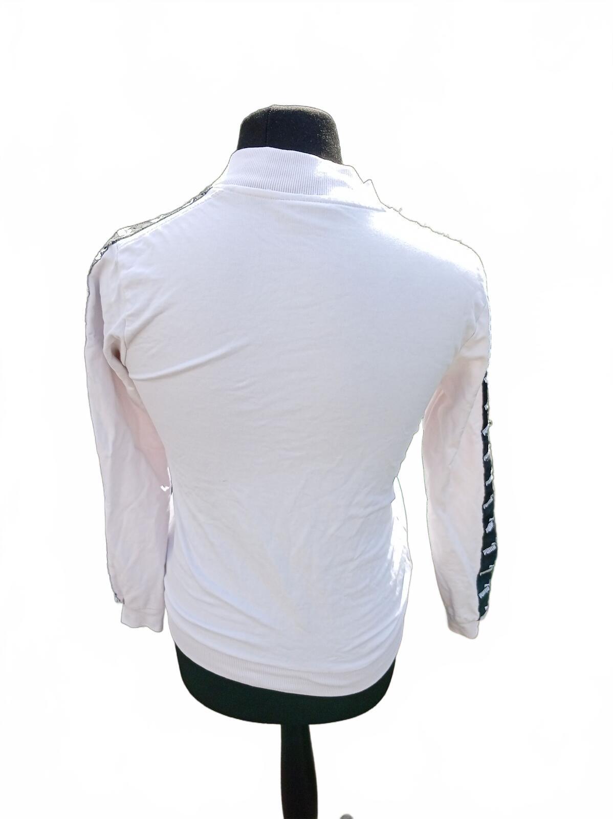 Puma Track Jacket Womens Small White Full Zip Bomber Sweatshirt Logo Tape Sleeve