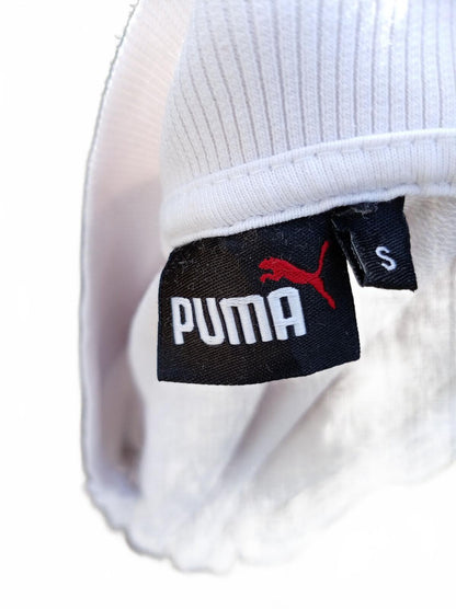 Puma Track Jacket Womens Small White Full Zip Bomber Sweatshirt Logo Tape Sleeve