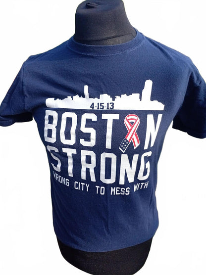 Boston Strong T‑Shirt Small Unisex Navy Graphic Tee Skyline Design Casual Fit