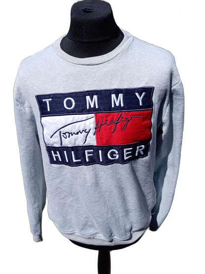Tommy Hilfiger Sweatshirt Men’s Large – Big Logo – Grey – Crewneck – Fleece