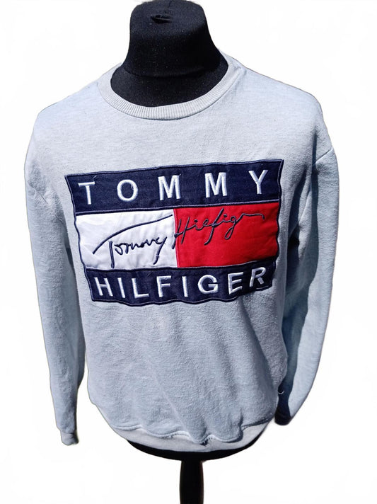 Tommy Hilfiger Sweatshirt Men’s Large – Big Logo – Grey – Crewneck – Fleece