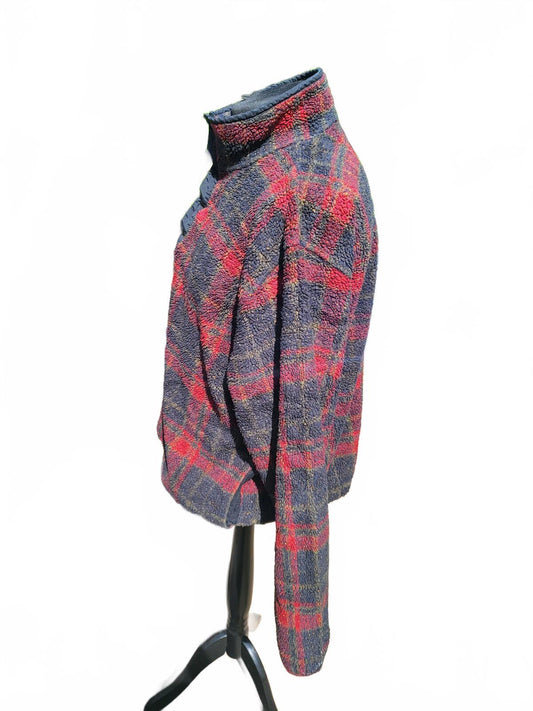 Vintage 90s LL Bean Sherpa Fleece Pullover XL Red Plaid Tartan Snap T Gorpcore