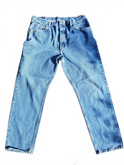 Wrangler Rugged 100% Cotton Men's Jeans Size W38 L34 Blue Straight Leg Tall