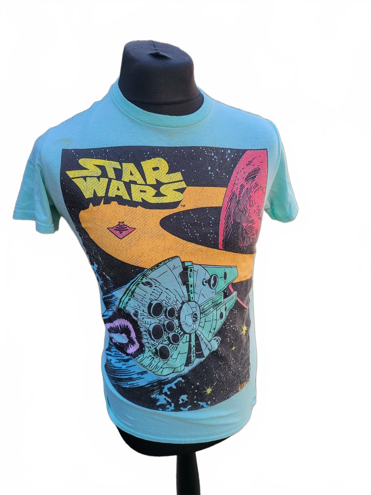 Star Wars T‑Shirt Men’s Small – Millennium Falcon Graphic – Light Blue – Retro