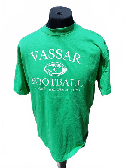 Vintage Vassar Football Graphic T-Shirt Green Men's XL Undefeated Since 1861